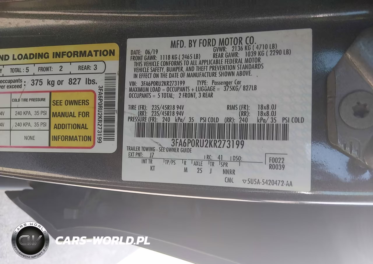 2019 Ford Fusion Hybrid Titanium VIN:3FA6P0RU2KR273199 - 9