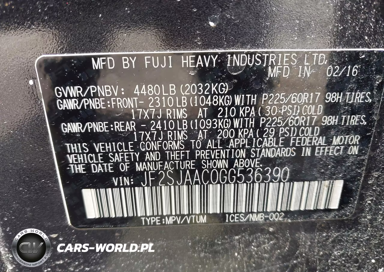 2016 Subaru Forester 2.5I VIN:JF2SJAAC0GG536390 - 9