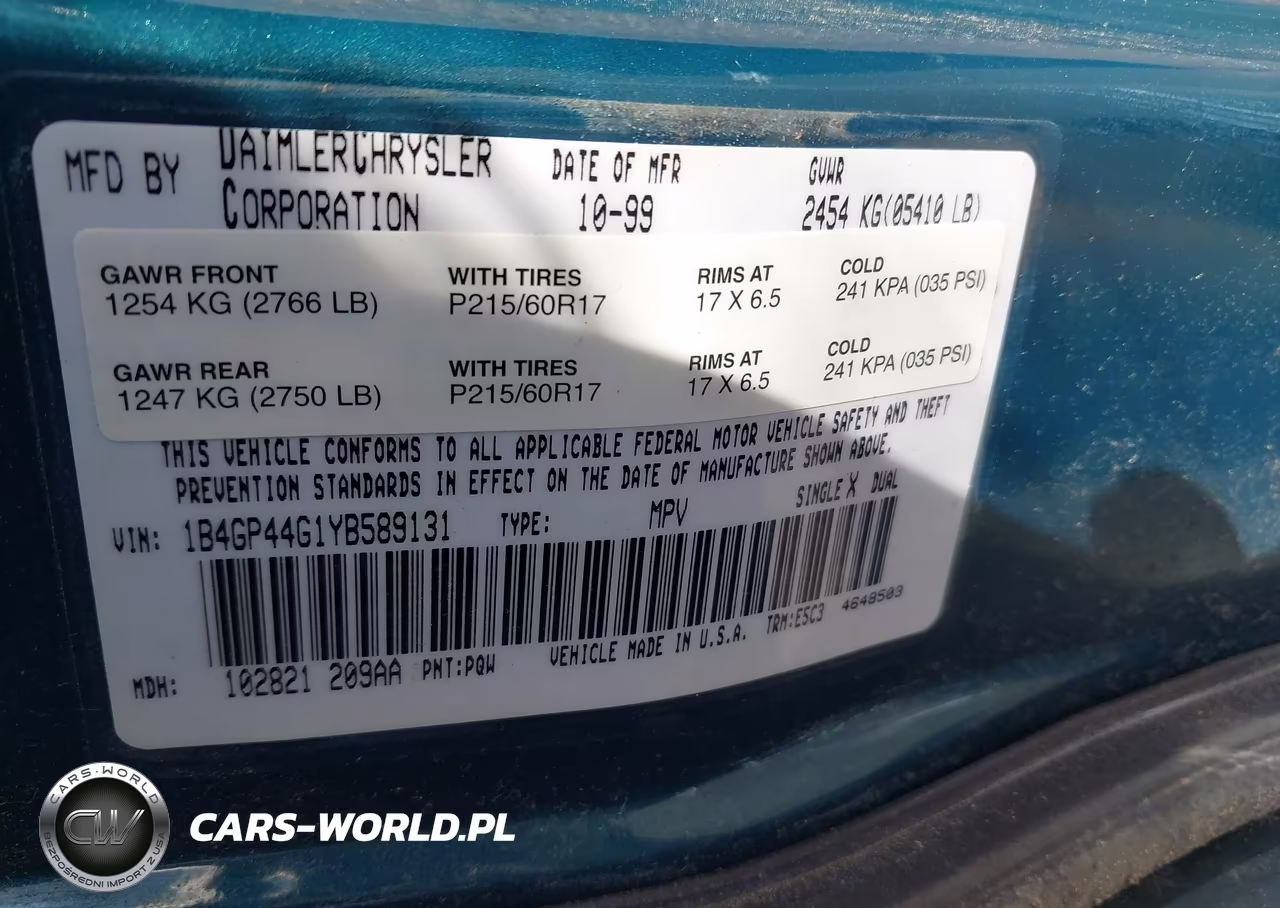 2000 Dodge Grand Caravan Se VIN:1B4GP44G1YB589131 - 9