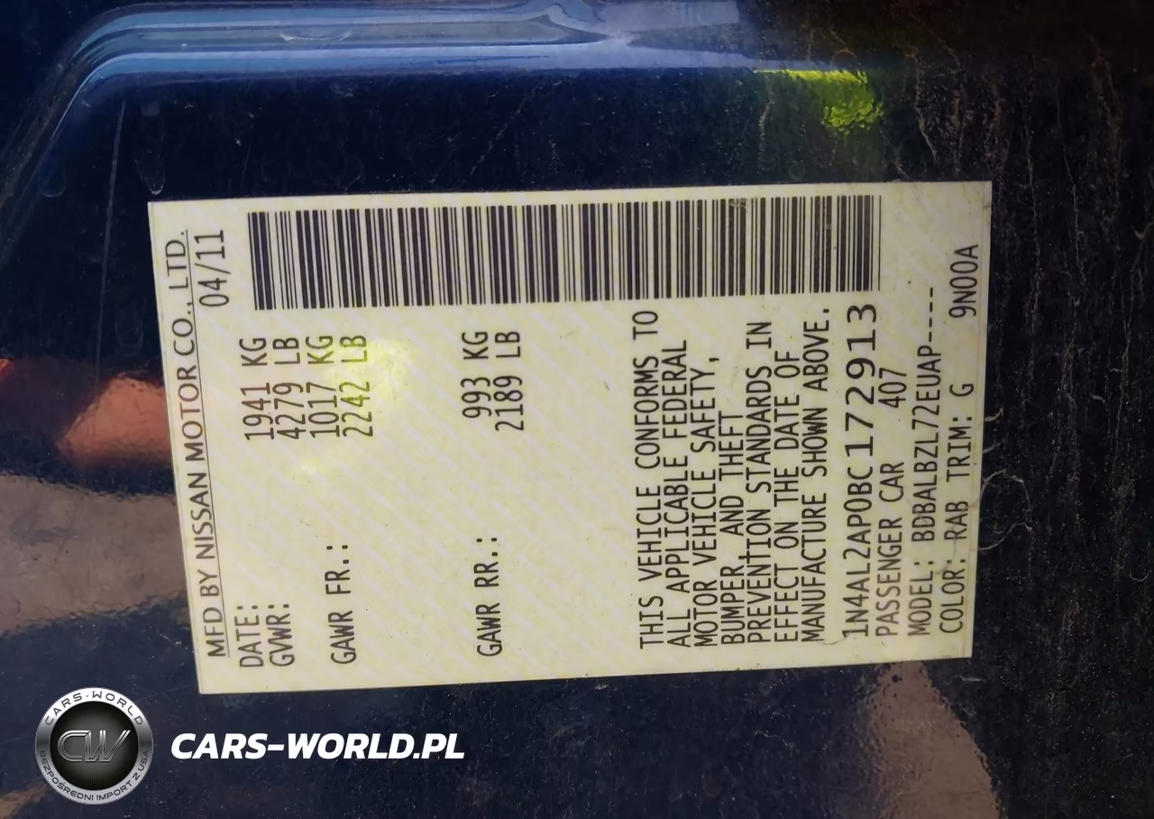 2011 Nissan Altima 2.5 S VIN:1N4AL2AP0BC172913 - 9