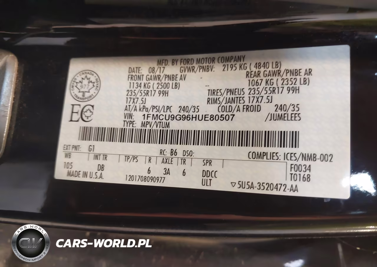 2017 Ford Escape Se VIN:1FMCU9G96HUE80507 - 9