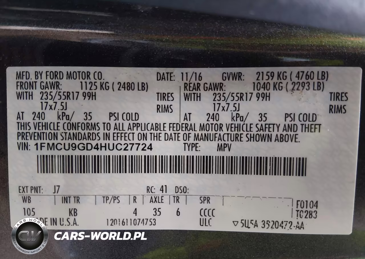 2017 Ford Escape Se VIN:1FMCU9GD4HUC27724 - 9