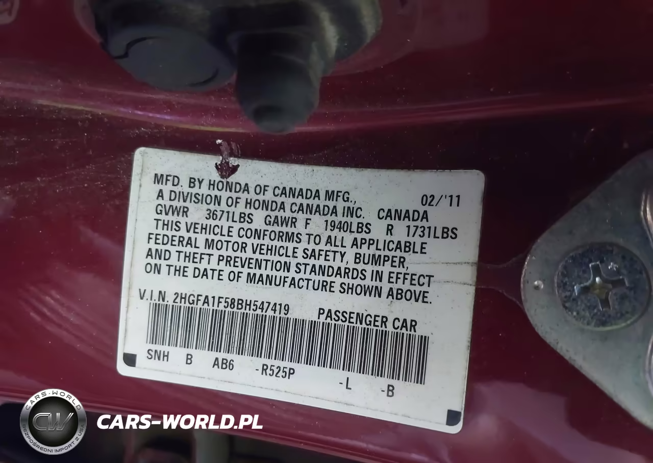 2011 Honda Civic Lx VIN:2HGFA1F58BH547419 - 9