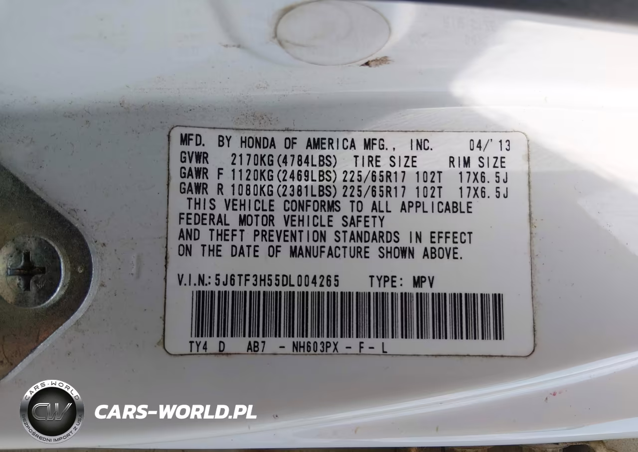 2013 Honda Crosstour Ex-L VIN:5J6TF3H55DL004265 - 9