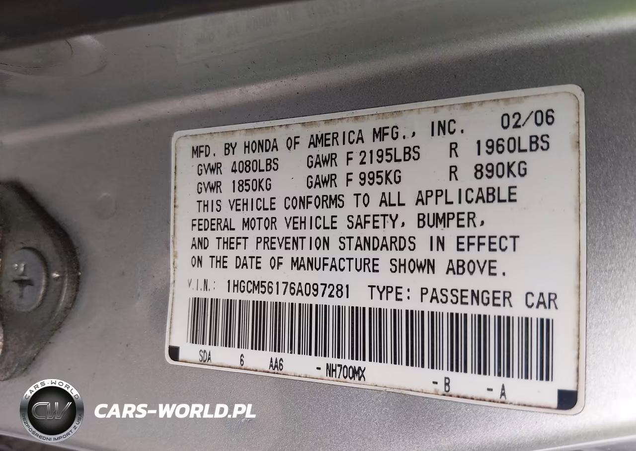 2006 Honda Accord 2.4 Vp VIN:1HGCM56176A097281 - 9