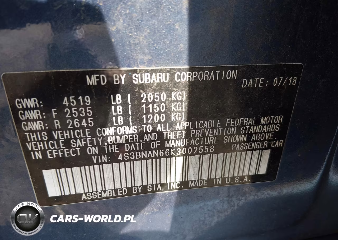 2019 Subaru Legacy 2.5I Limited VIN:4S3BNAN66K3002558 - 9