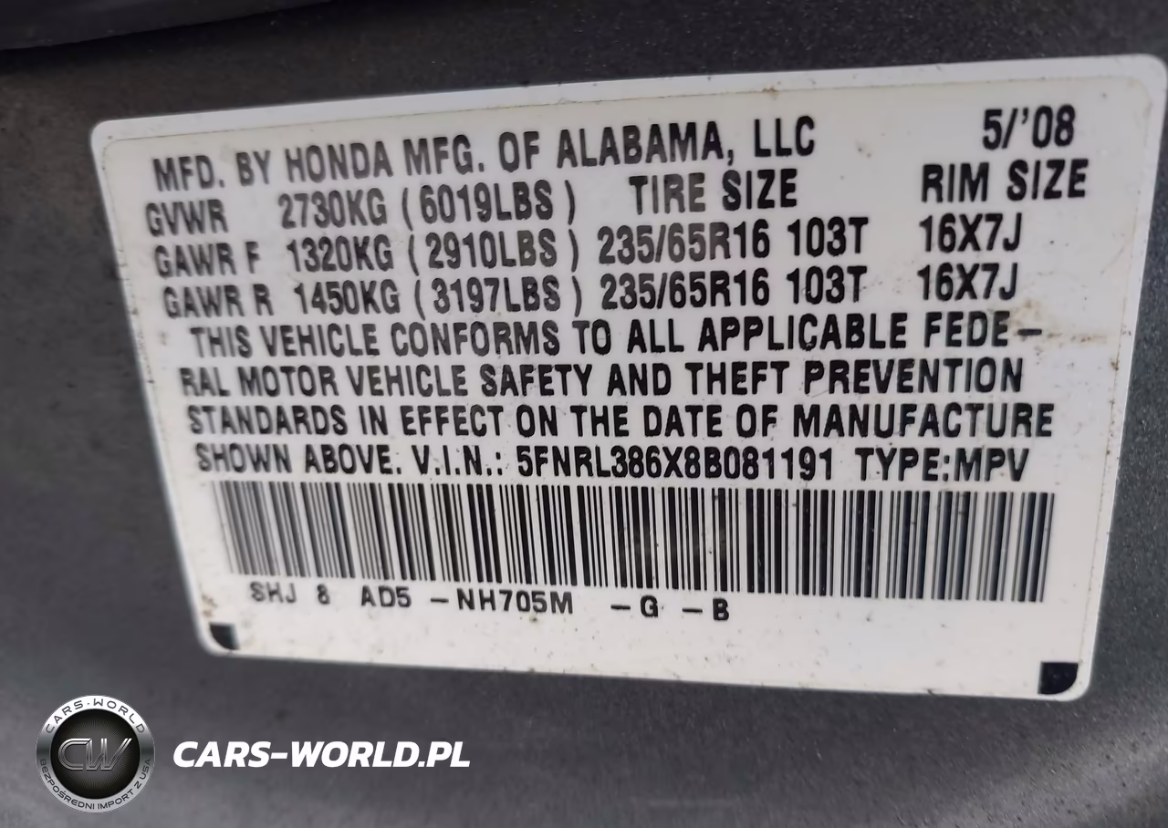 2008 Honda Odyssey Ex-L VIN:5FNRL386X8B081191 - 9