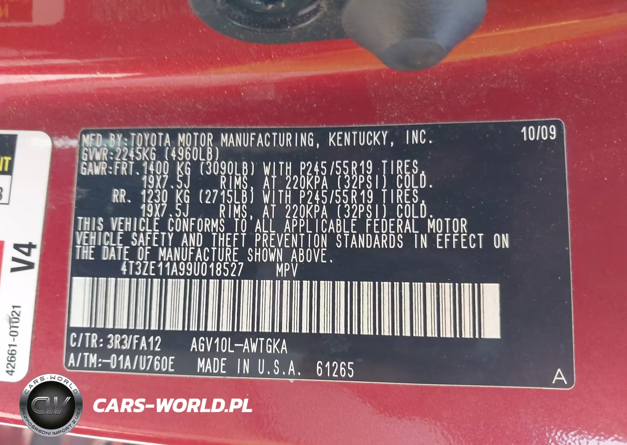 2009 Toyota Venza VIN:4T3ZE11A99U018527 - 9