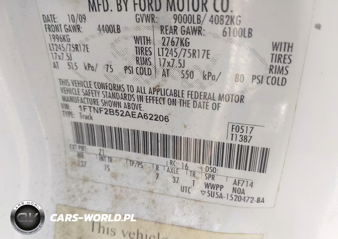 2010 Ford Super Duty F-250 Srw Xl-Xlt VIN:1FTNF2B52AEA62206 - 9