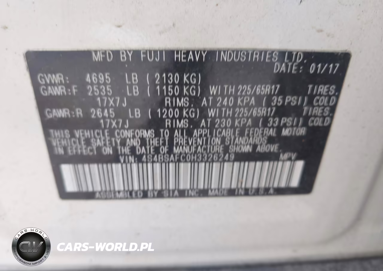 2017 Subaru Outback 2.5I Premium VIN:4S4BSAFC0H3326249 - 9