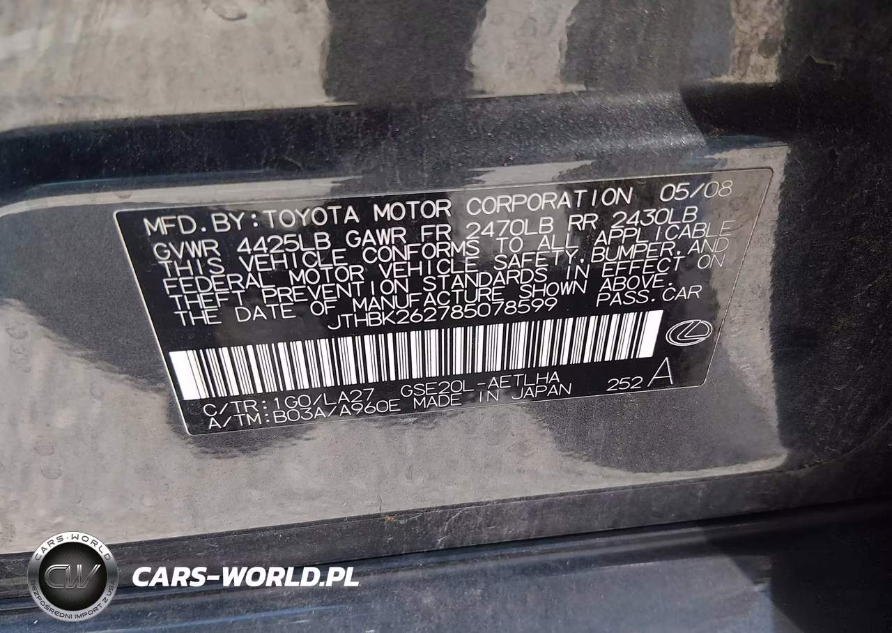 2008 Lexus Is 250 VIN:JTHBK262785078599 - 9
