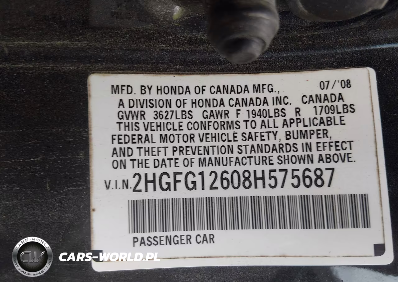 2008 Honda Civic Lx VIN:2HGFG12608H575687 - 9
