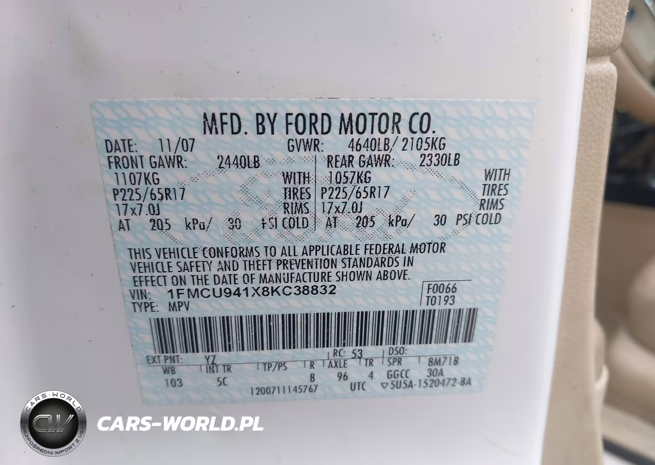 2008 Ford Escape Limited VIN:1FMCU941X8KC38832 - 9