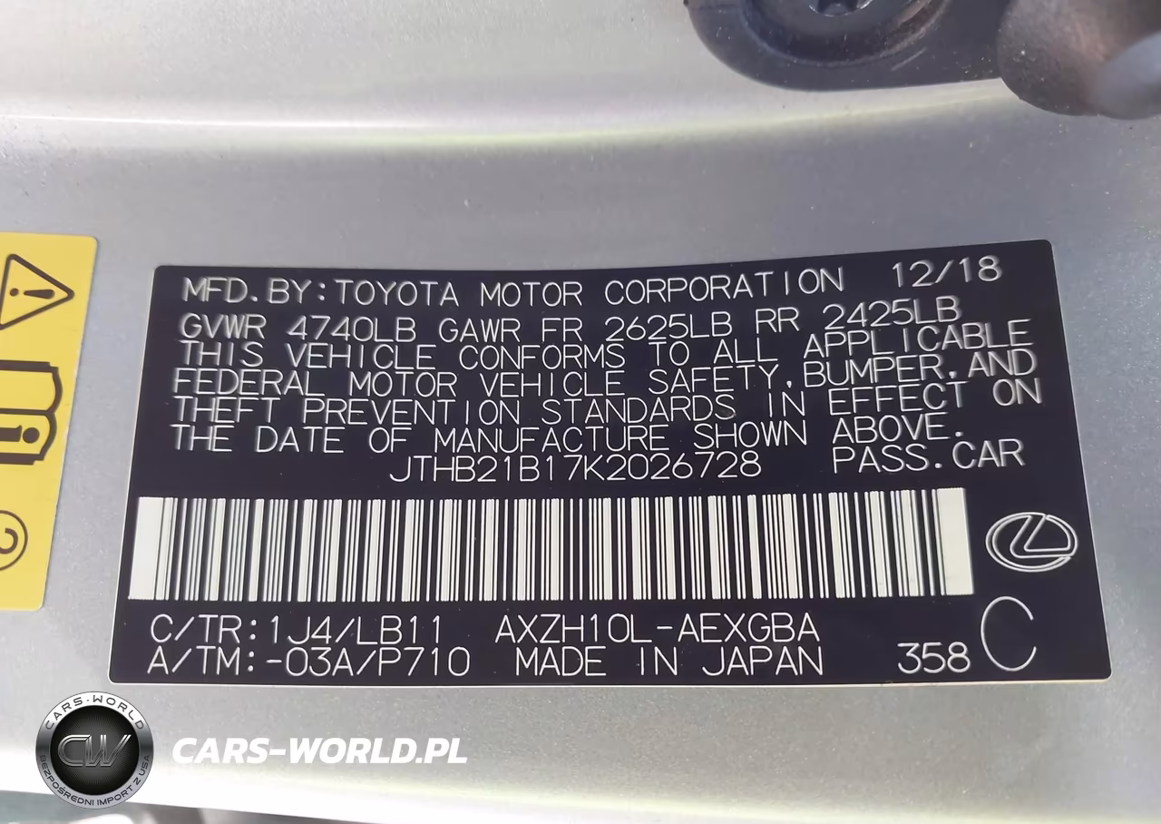 2019 Lexus Es 300H Luxury VIN:JTHB21B17K2026728 - 9