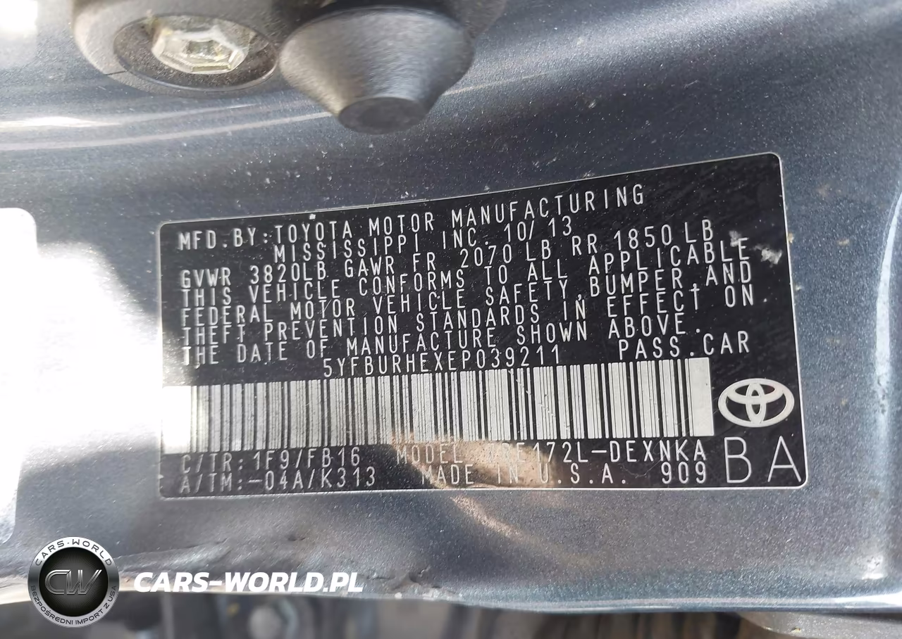 2014 Toyota Corolla Le Plus VIN:5YFBURHEXEP039211 - 9