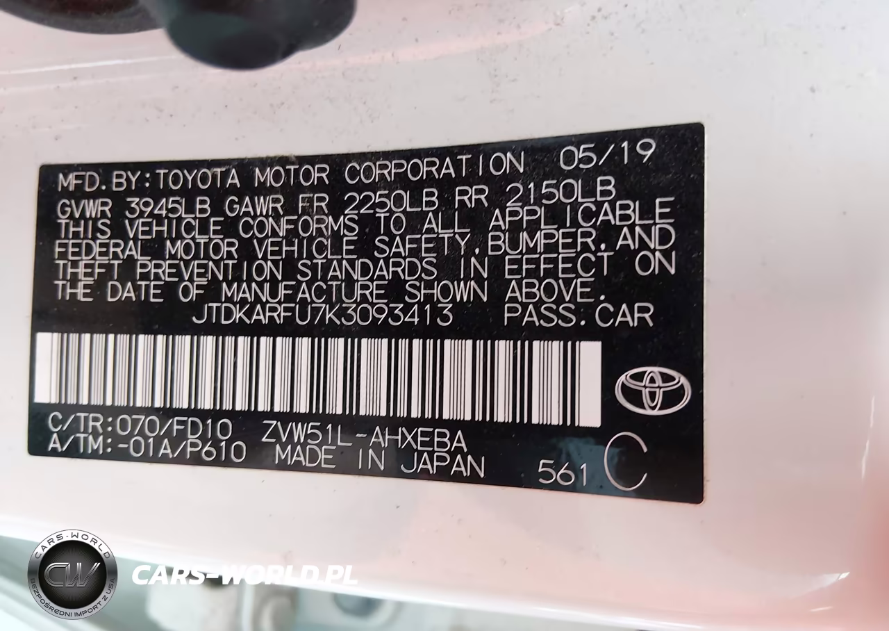 2019 Toyota Prius Le VIN:JTDKARFU7K3093413 - 9