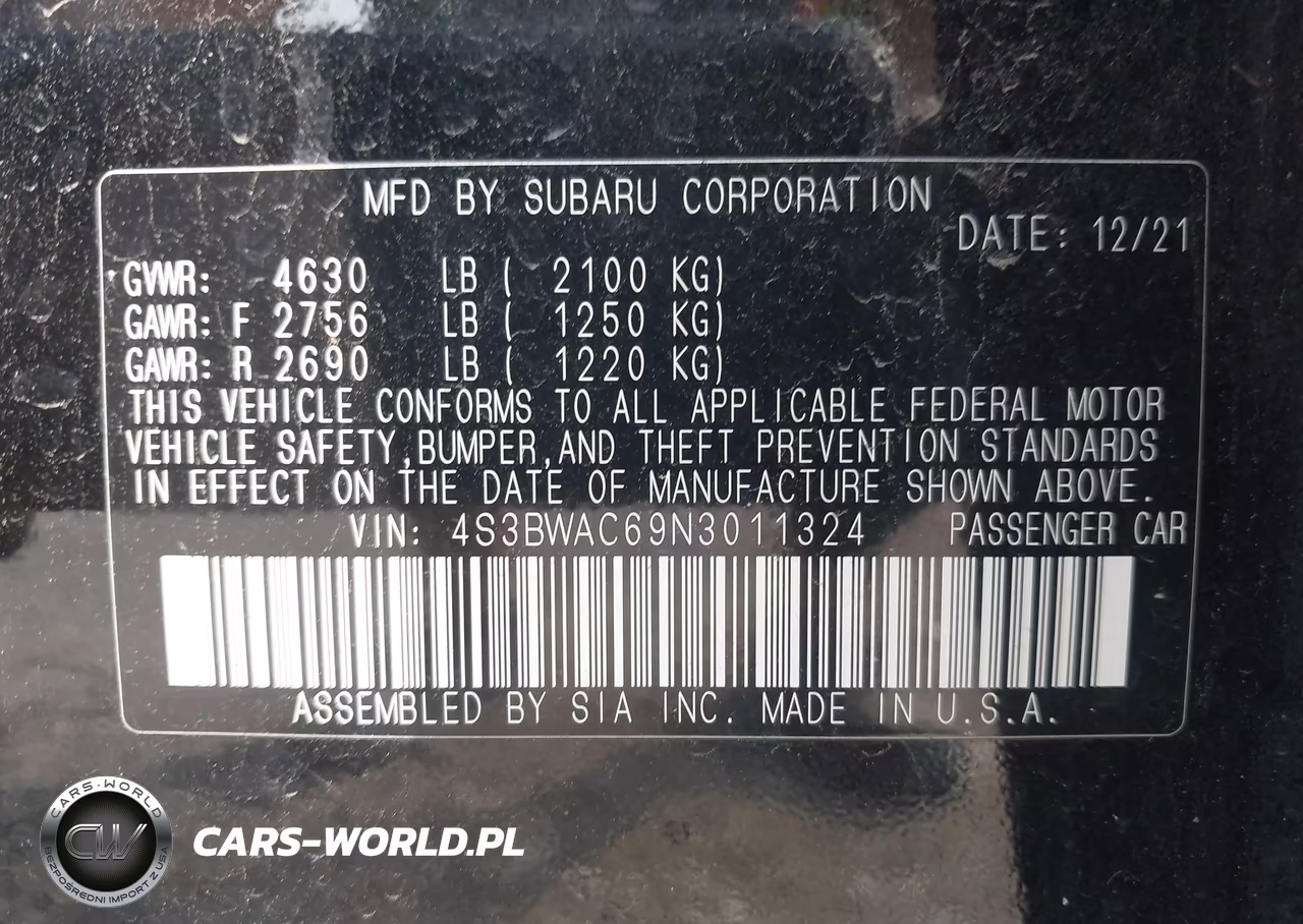 2022 Subaru Legacy Premium VIN:4S3BWAC69N3011324 - 9