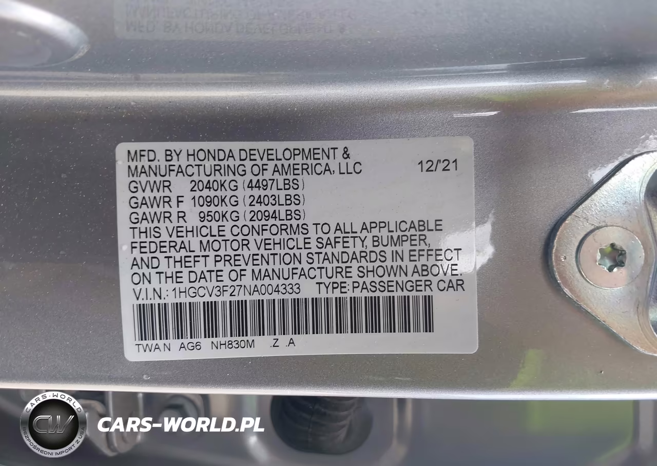 2022 Honda Accord Hybrid Sport VIN:1HGCV3F27NA004333 - 9