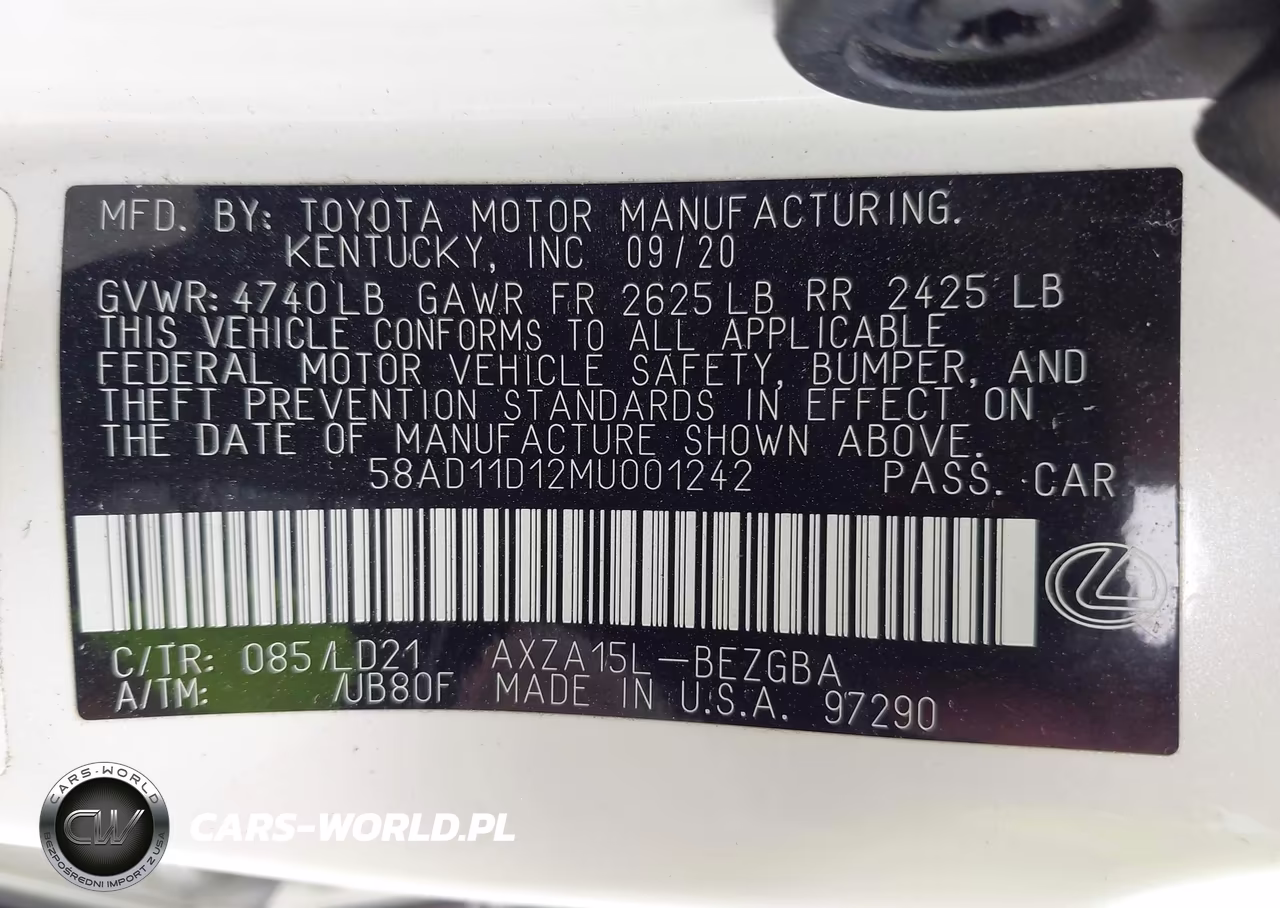 2021 Lexus Es 250 VIN:58AD11D12MU001242 - 9