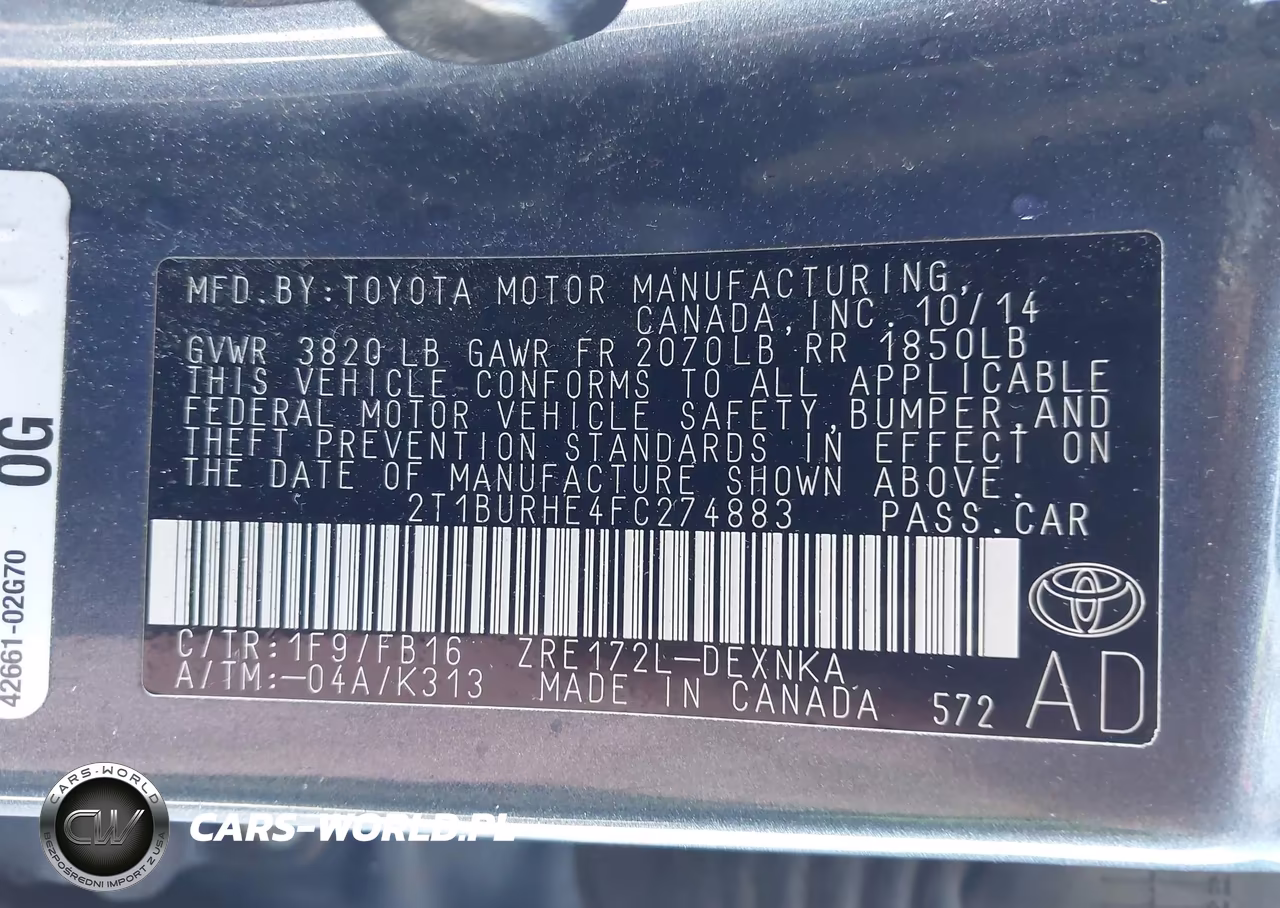 2015 Toyota Corolla Le VIN:2T1BURHE4FC274883 - 9