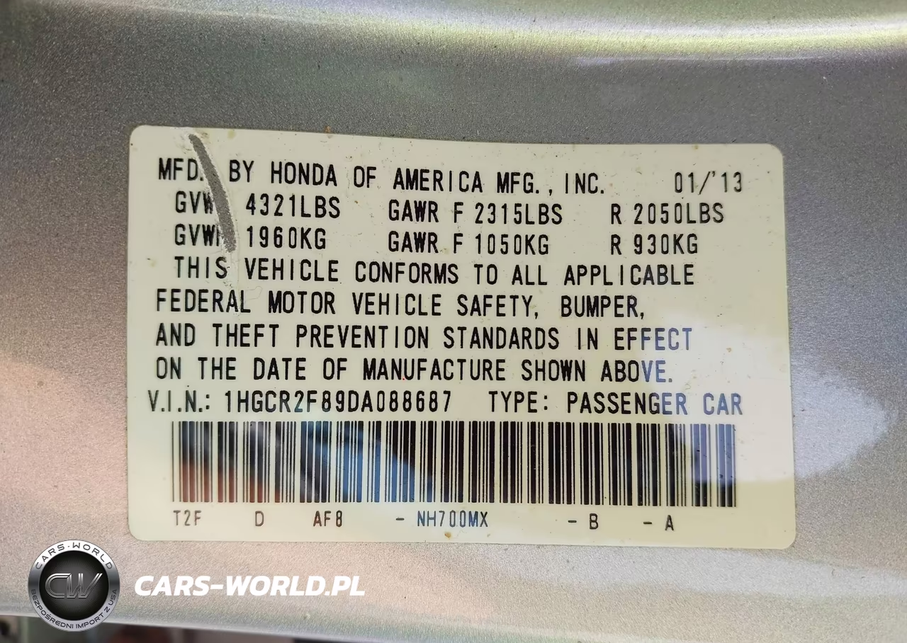 2013 Honda Accord Ex-L VIN:1HGCR2F89DA088687 - 9