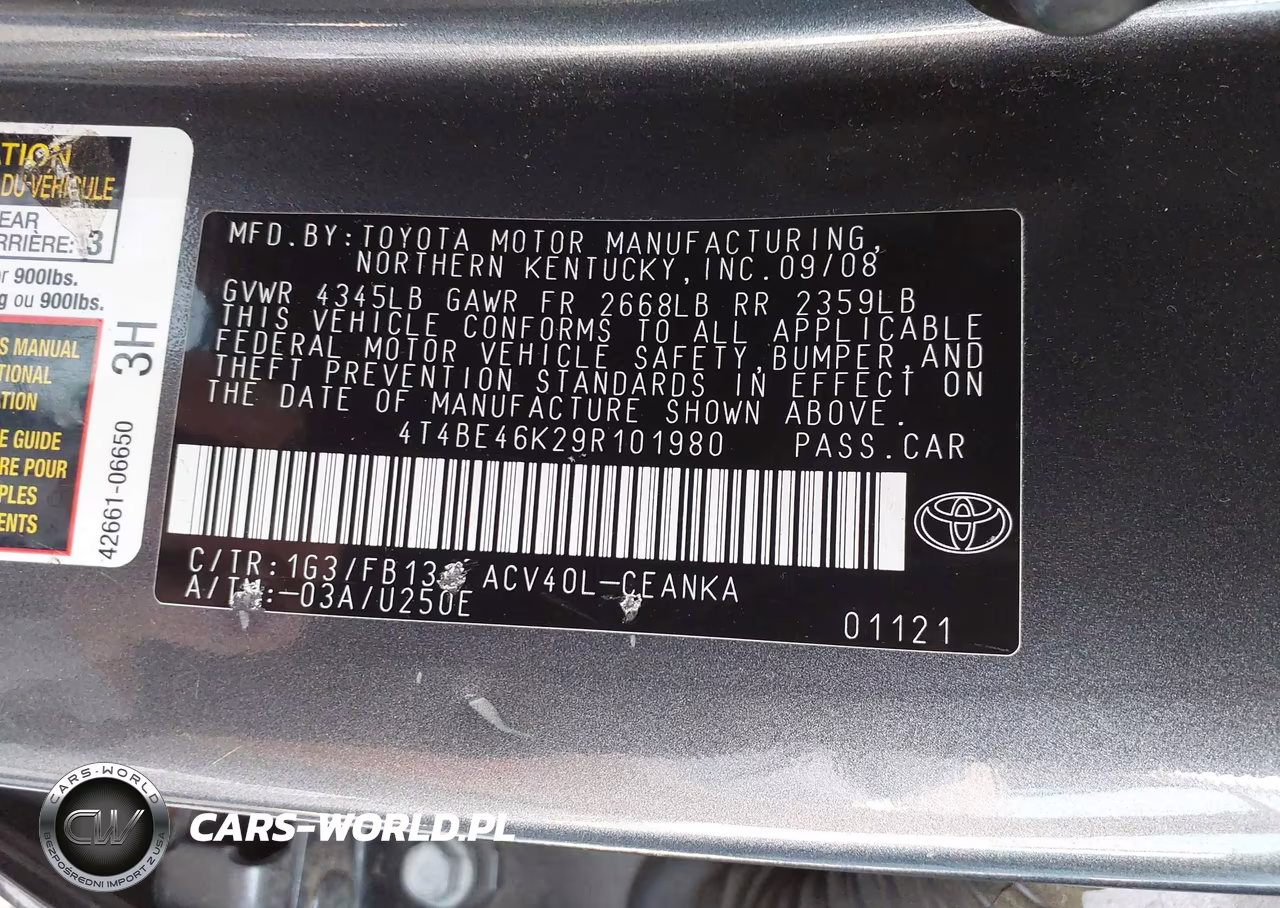 2009 Toyota Camry Le VIN:4T4BE46K29R101980 - 9