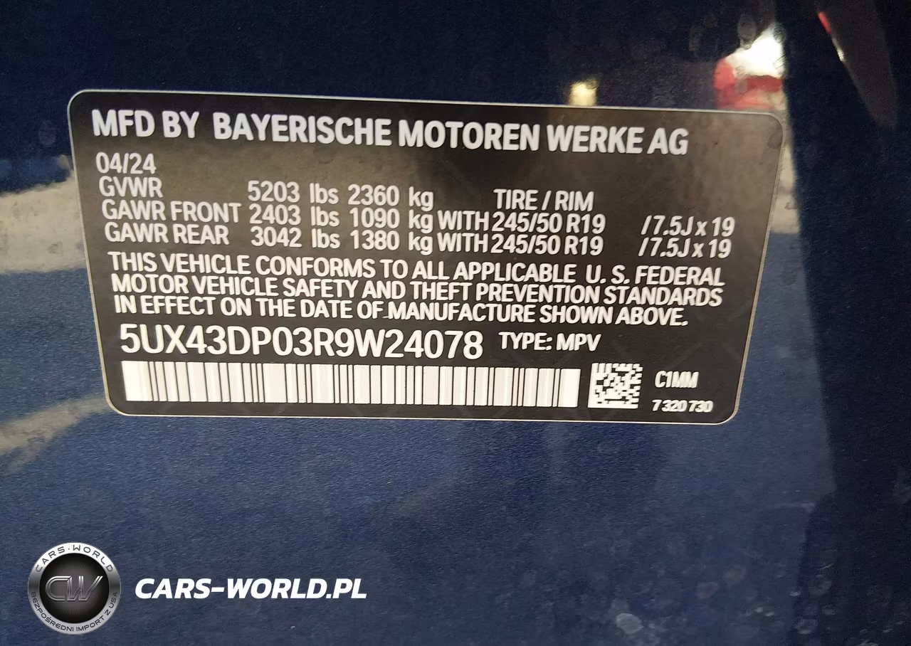 2024 BMW X3 Sdrive30I VIN:5UX43DP03R9W24078 - 9