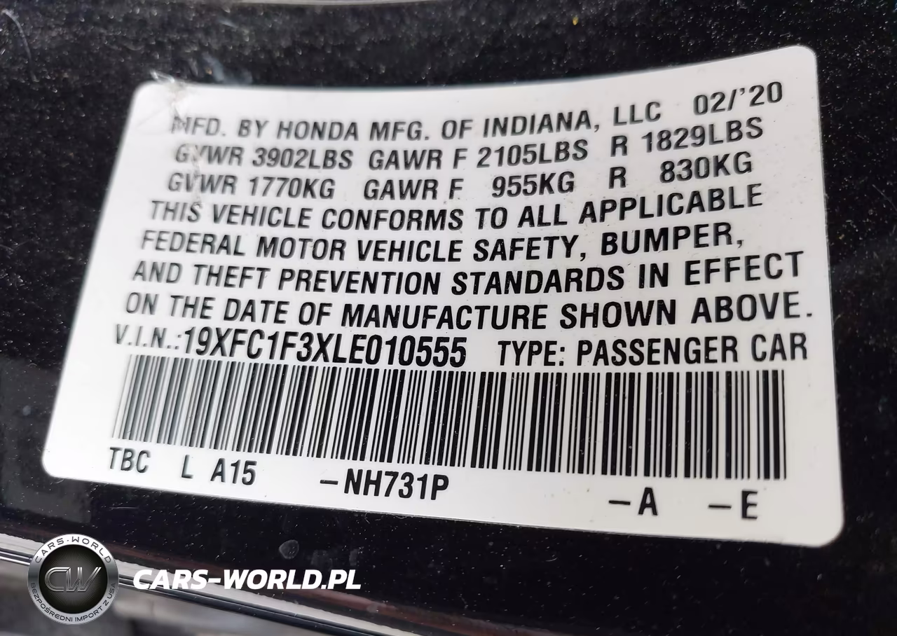 2020 Honda Civic Ex VIN:19XFC1F3XLE010555 - 9