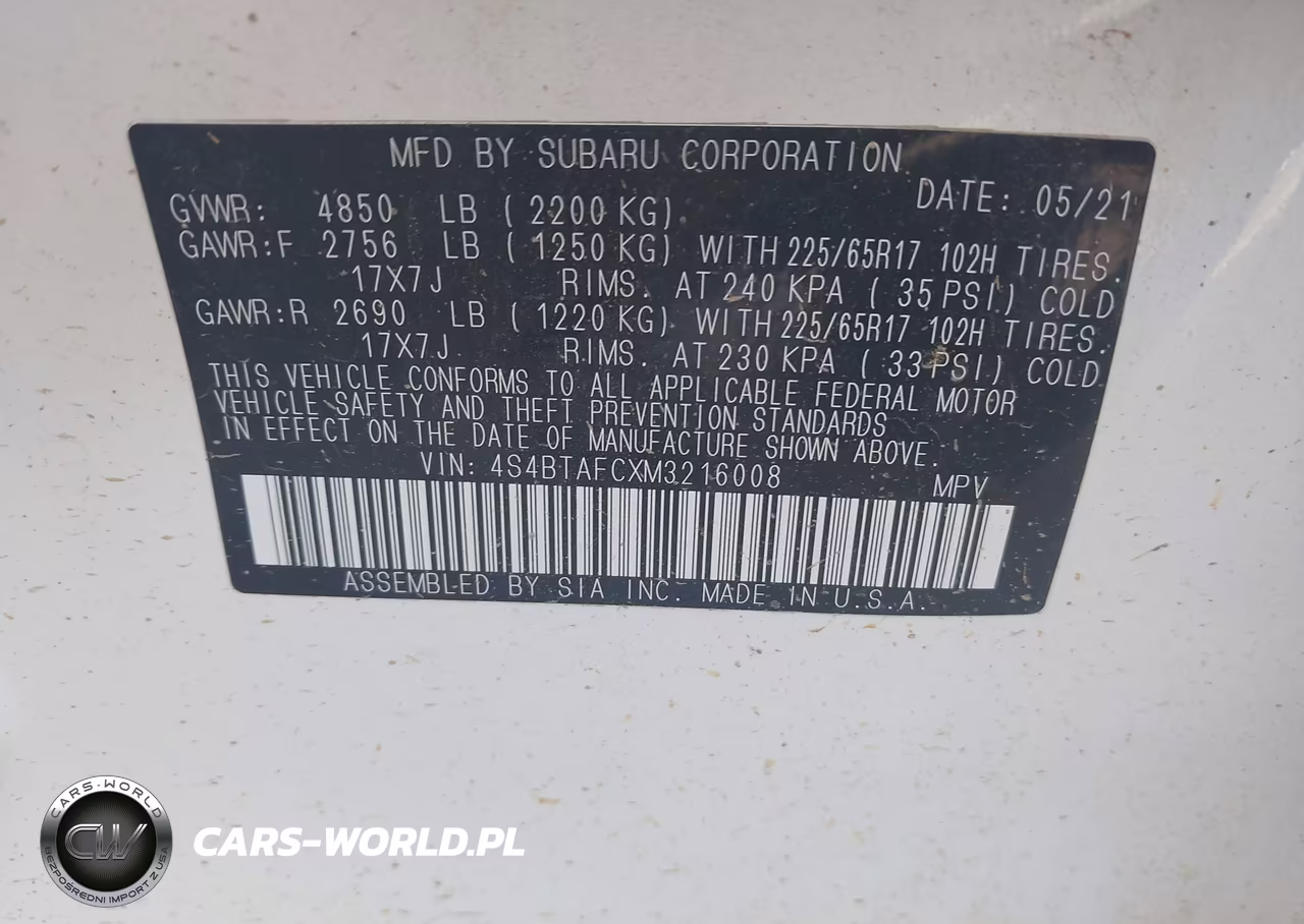 2021 Subaru Outback Premium VIN:4S4BTAFCXM3216008 - 9