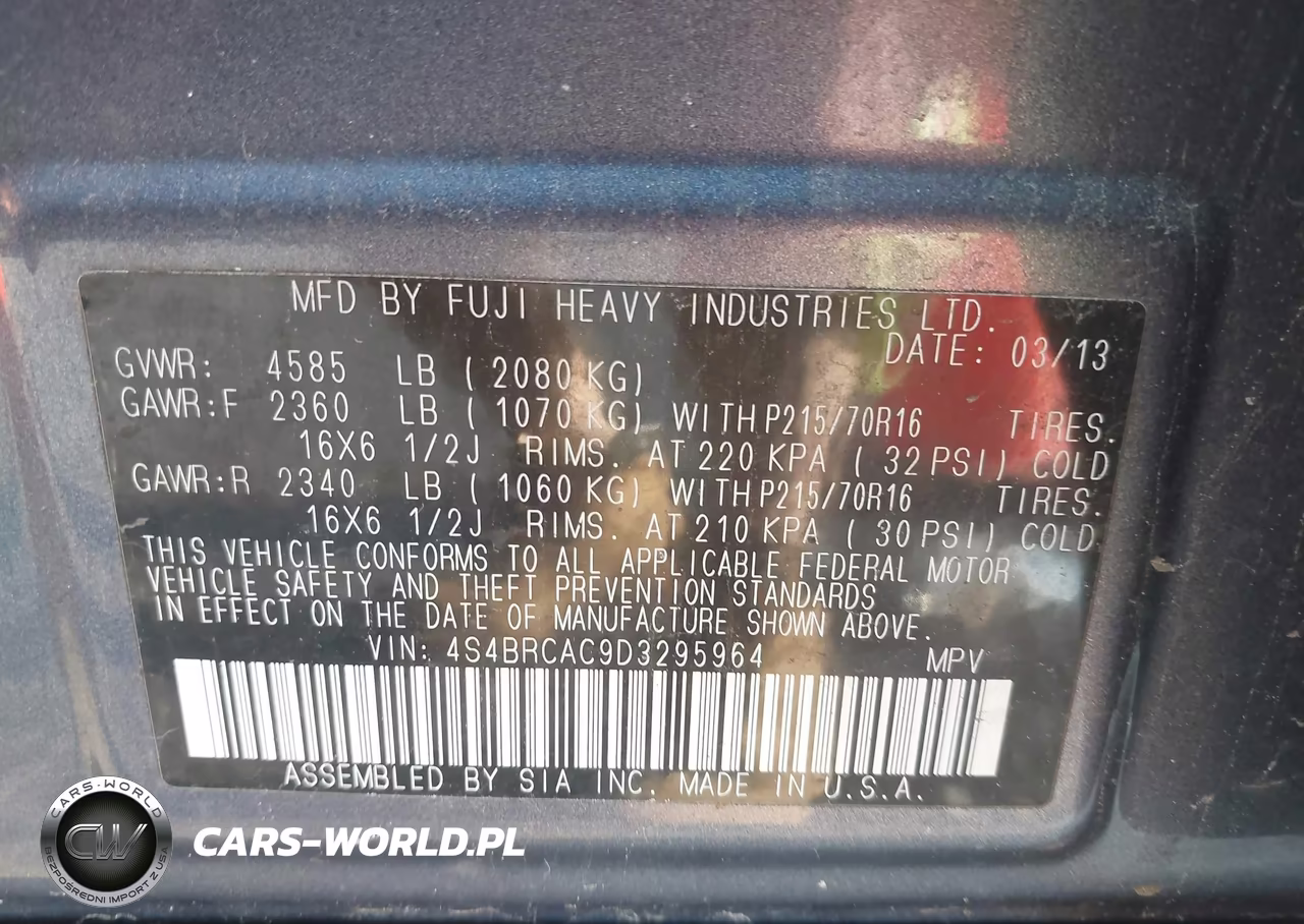 2013 Subaru Outback 2.5I VIN:4S4BRCAC9D3295964 - 9