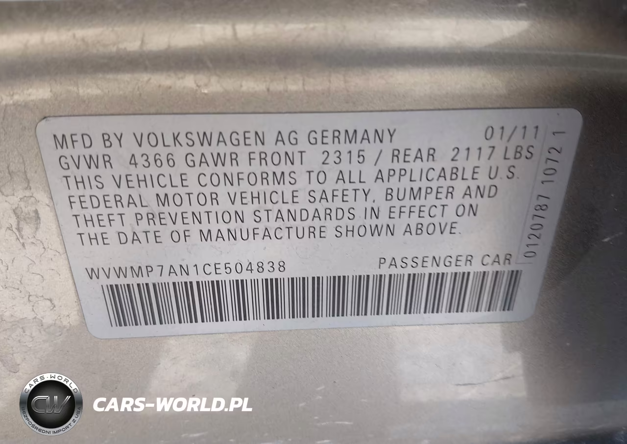 2012 Volkswagen Cc Sport VIN:WVWMP7AN1CE504838 - 9