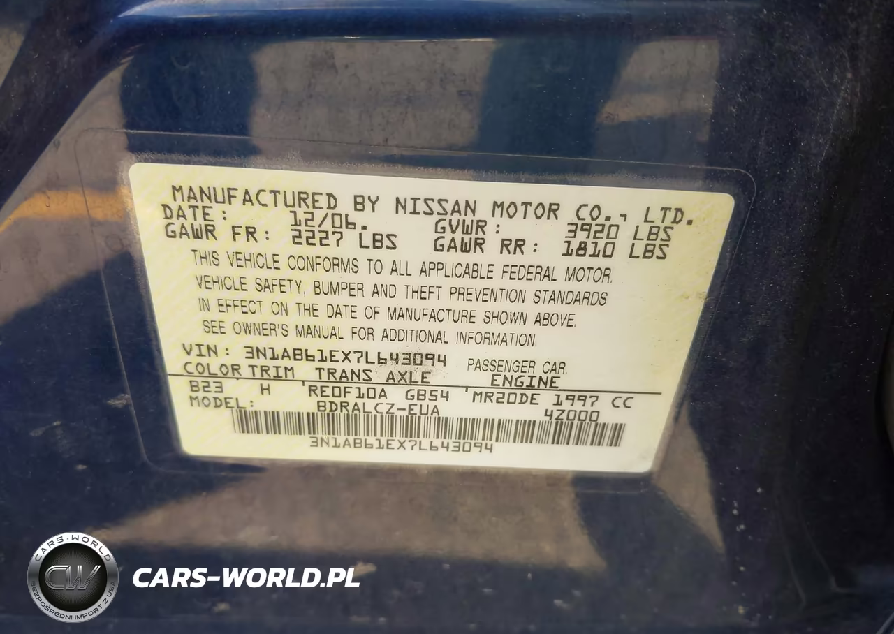 2007 Nissan Sentra 2.0 VIN:3N1AB61EX7L643094 - 9