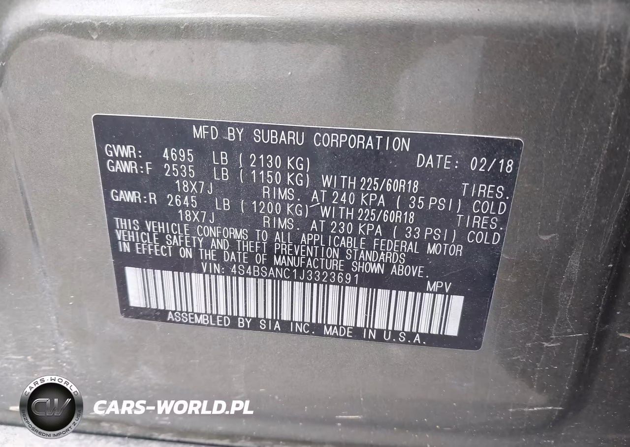 2018 Subaru Outback 2.5I Limited VIN:4S4BSANC1J3323691 - 9