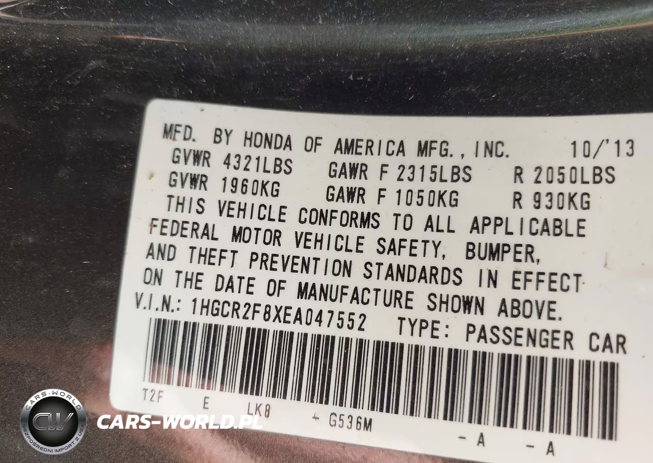 2014 Honda Accord Ex-L VIN:1HGCR2F8XEA047552 - 9