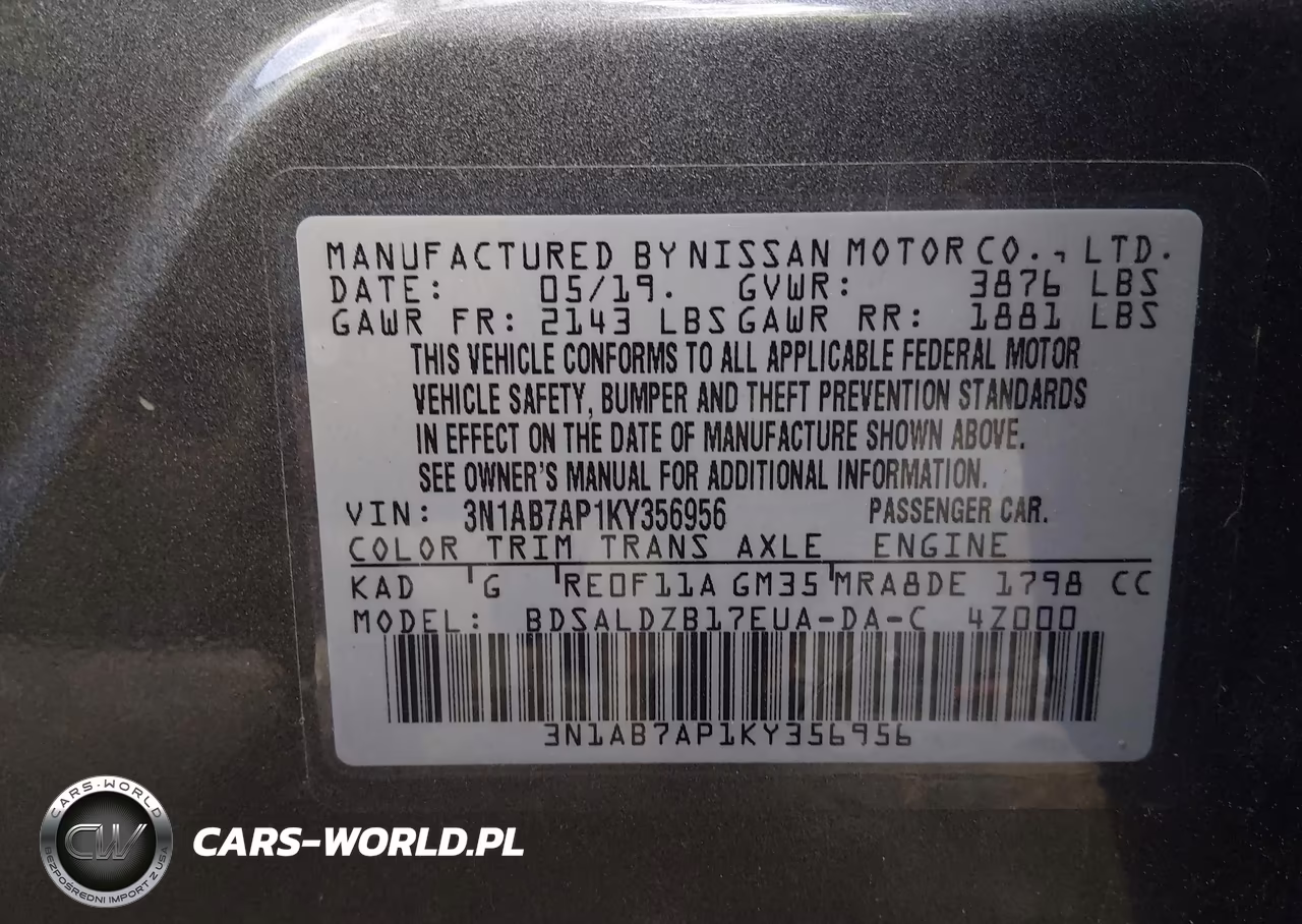 2019 Nissan Sentra Sv VIN:3N1AB7AP1KY356956 - 9