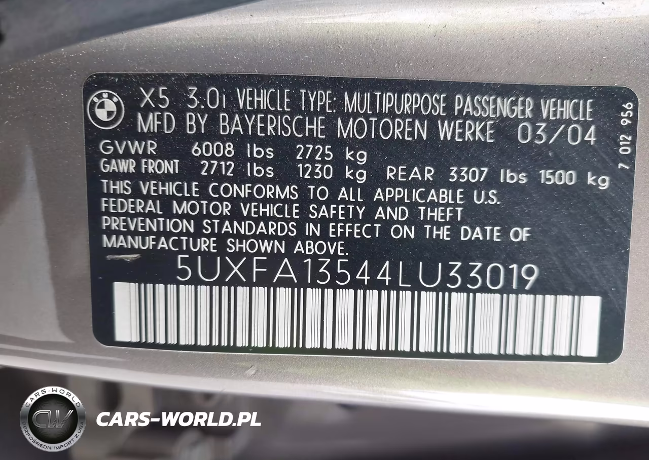 2004 BMW X5 3.0I VIN:5UXFA13544LU33019 - 9