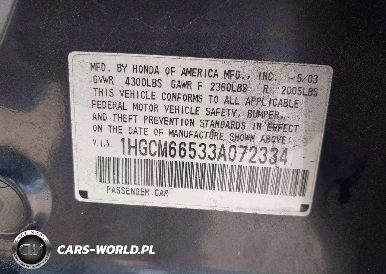2003 Honda Accord 3.0 Ex VIN:1HGCM66533A072334 - 9