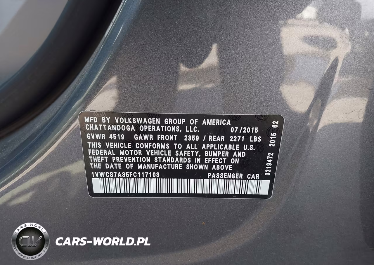 2015 Volkswagen Passat 1.8T Sel Premium VIN:1VWCS7A35FC117103 - 9