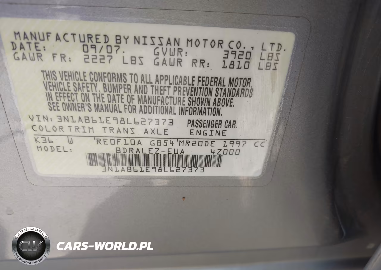 2008 Nissan Sentra 2.0 S VIN:3N1AB61E98L627373 - 9