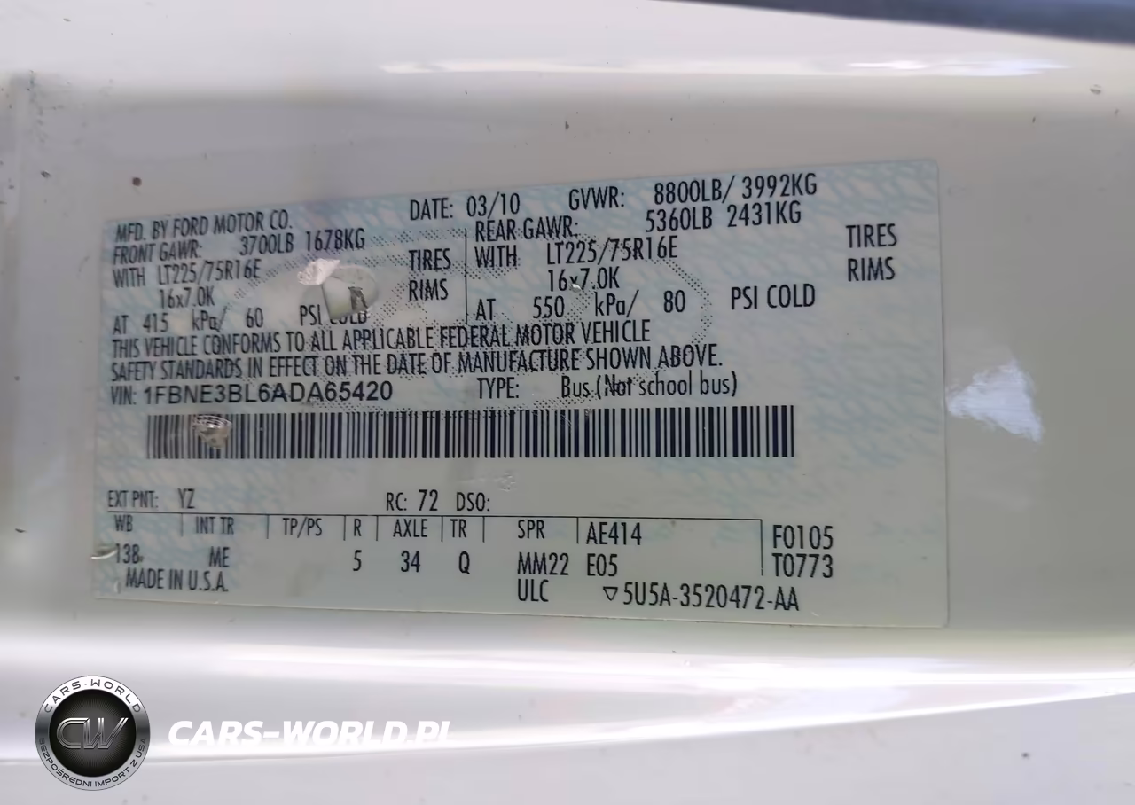 2010 Ford E-350 Super Duty Xlt VIN:1FBNE3BL6ADA65420 - 9