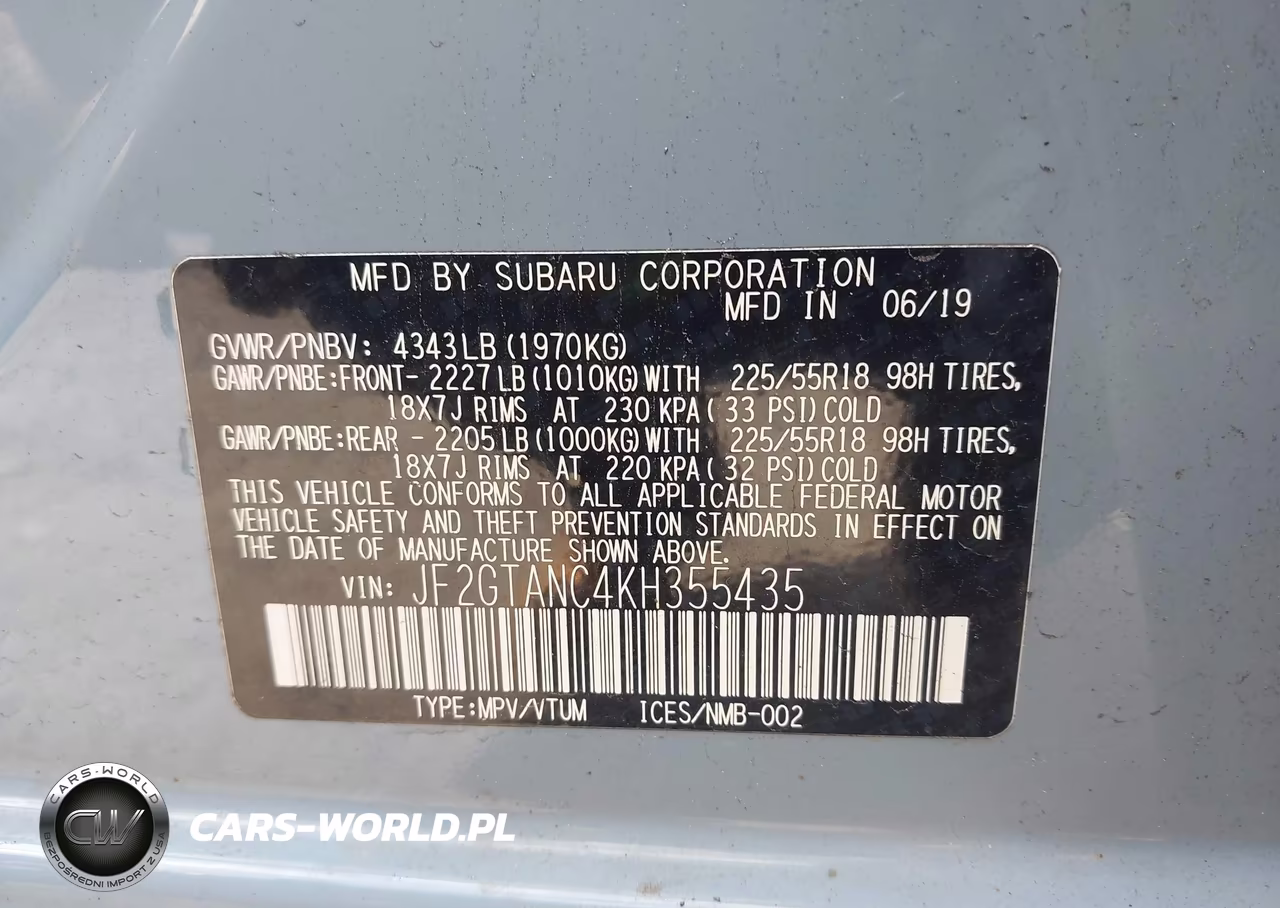 2019 Subaru Crosstrek 2.0I Limited VIN:JF2GTANC4KH355435 - 9