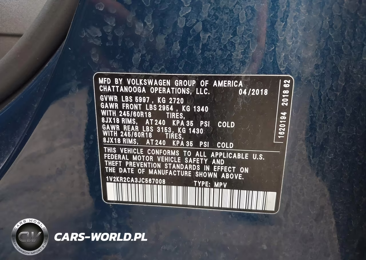 2018 Volkswagen Atlas 3.6L V6 Se VIN:1V2KR2CA3JC567008 - 9