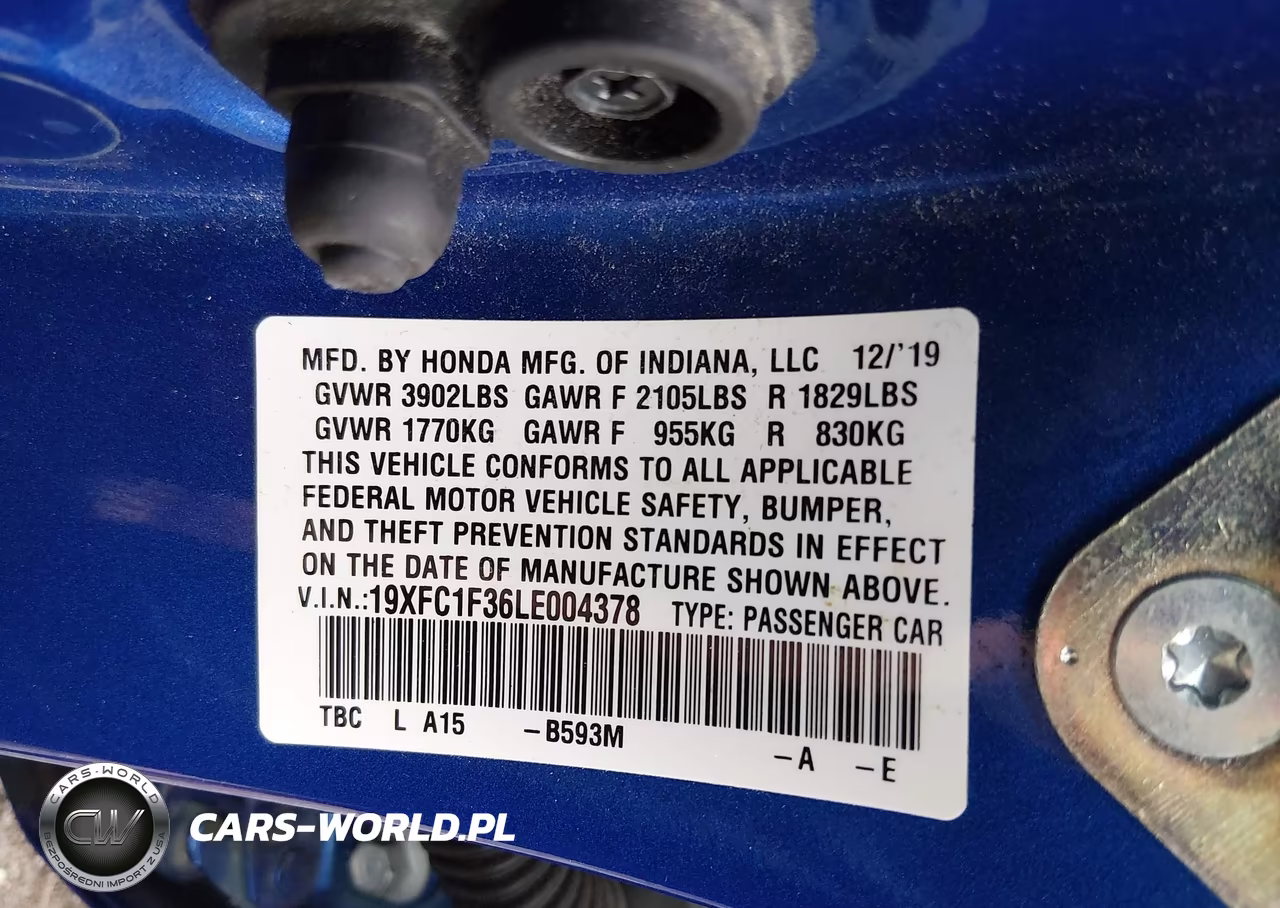 2020 Honda Civic Ex VIN:19XFC1F36LE004378 - 9