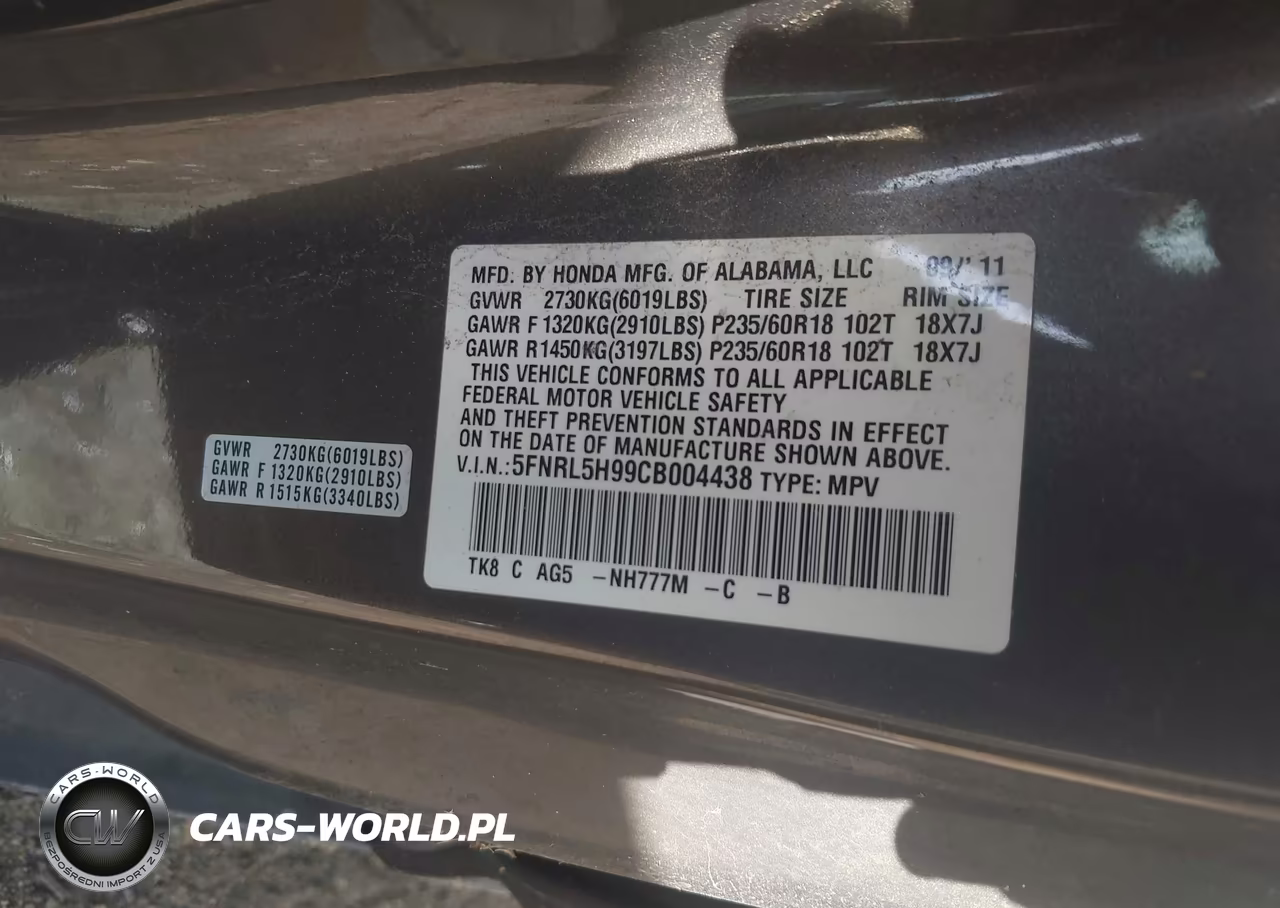 2012 Honda Odyssey Touring-Touring Elite VIN:5FNRL5H99CB004438 - 9