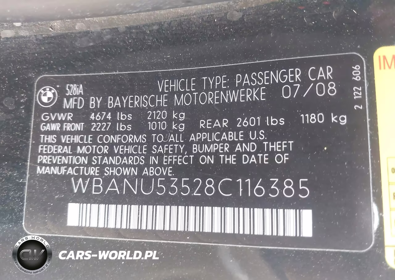 2008 BMW 528I VIN:WBANU53528C116385 - 9