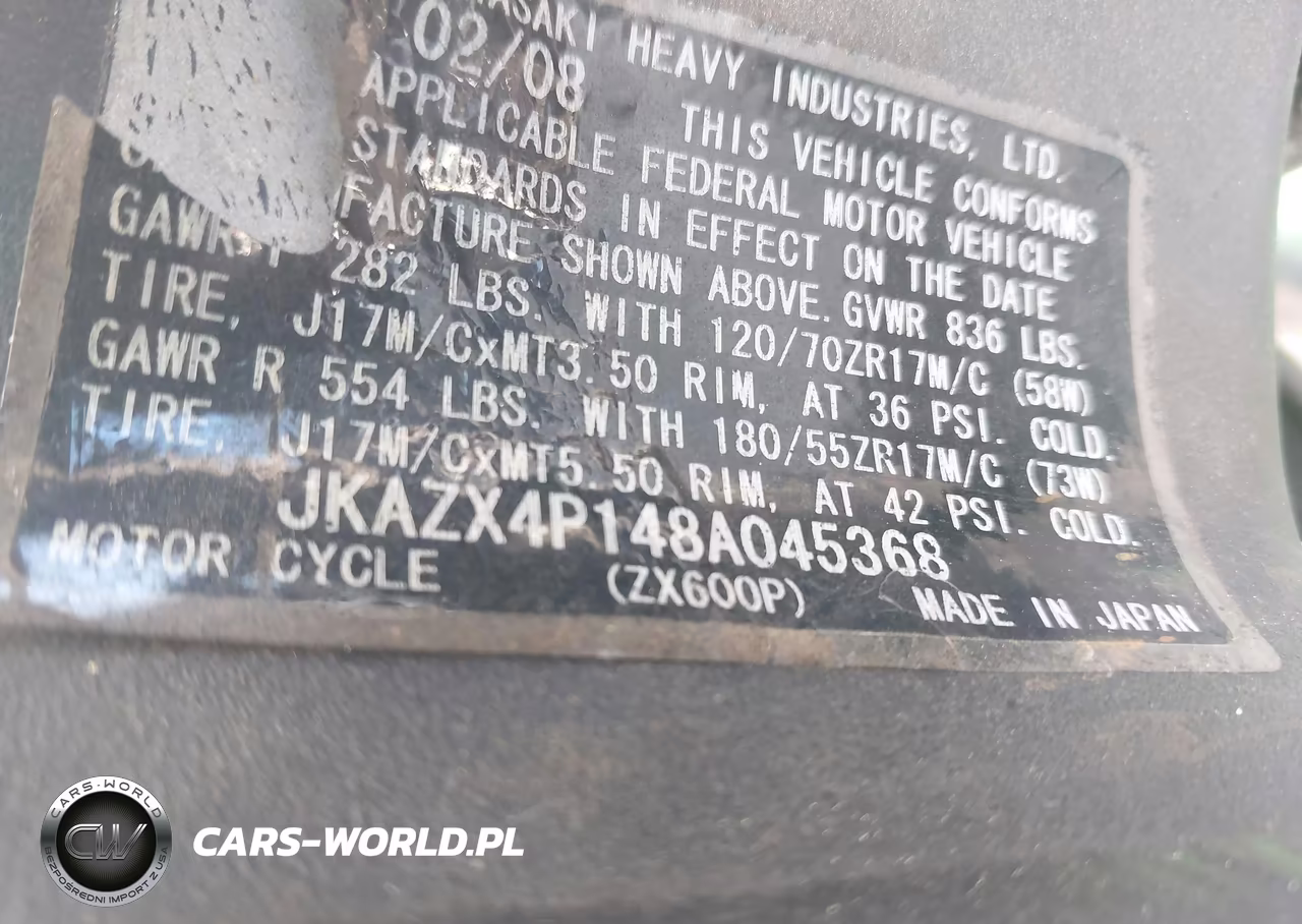 2008 Kawasaki Zx600 P VIN:JKAZX4P148A045368 - 10