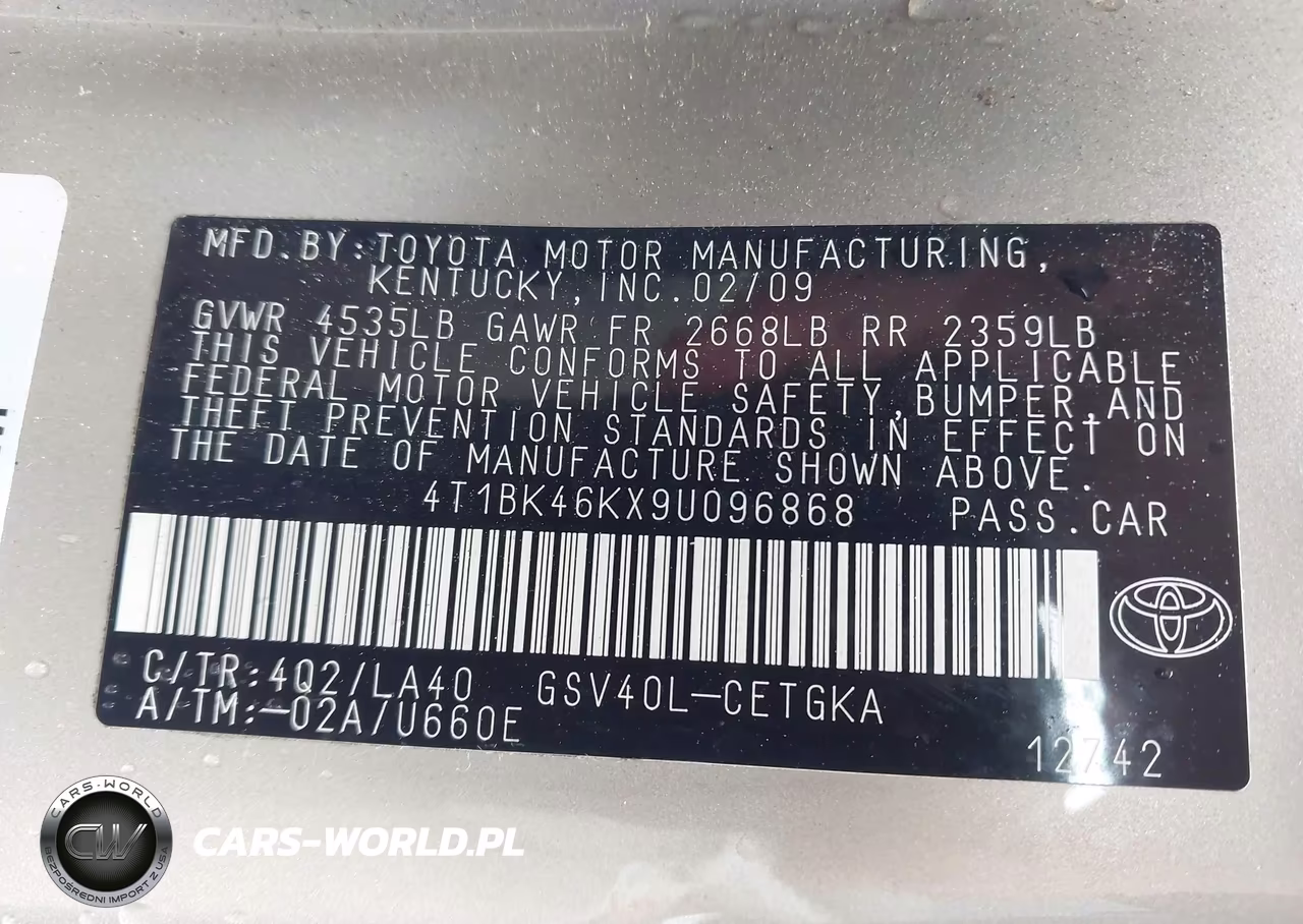 2009 Toyota Camry Xle V6 VIN:4T1BK46KX9U096868 - 9
