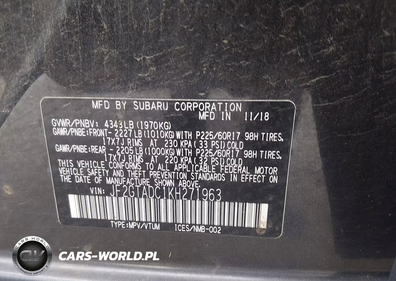 2019 Subaru Crosstrek 2.0I Premium VIN:JF2GTADC1KH271963 - 9