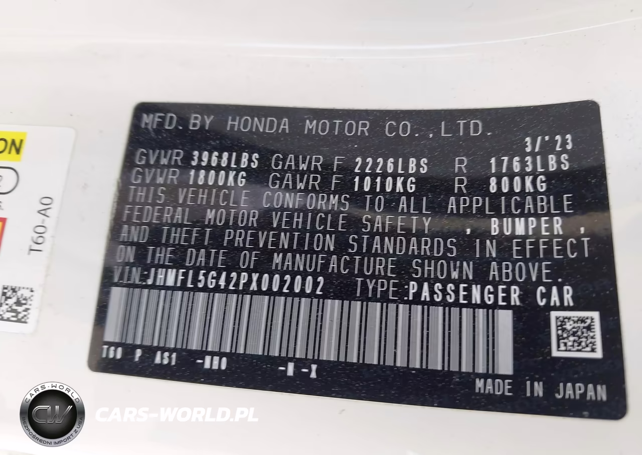 2023 Honda Civic Type R Touring VIN:JHMFL5G42PX002002 - 9