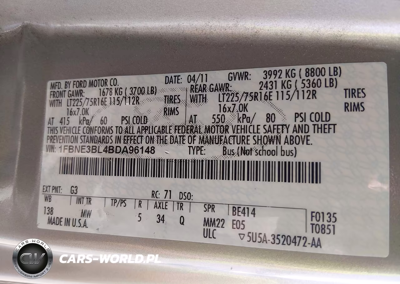 2011 Ford E-350 Super Duty Xlt VIN:1FBNE3BL4BDA96148 - 9